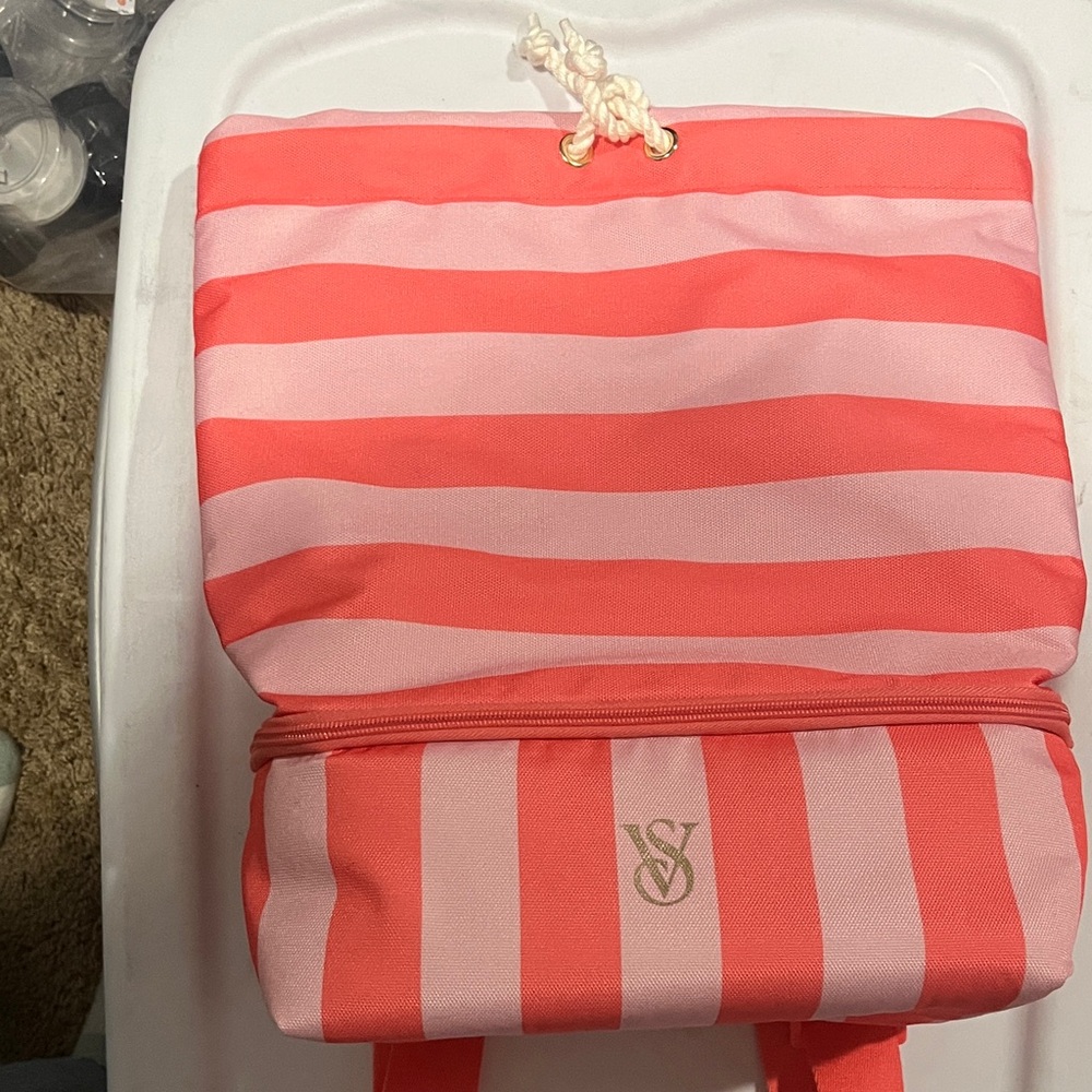 Victoria's Secret Coral and White Striped Backpack